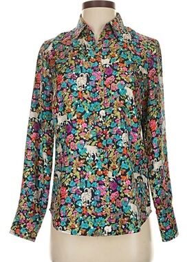 J.Crew College GOAT/Floral Print Long Sleeve Silk Blouse/Top Sz.0